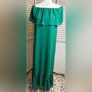 Christmas After Market green off the shoulder bottom ruffled maxi dress szS